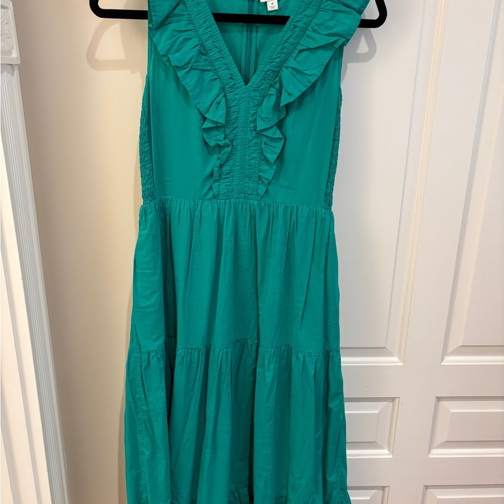 J Crew Sleeveless Tiered Ruffle Midi Dress